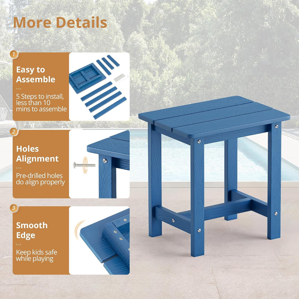 LUE BONA Small Outdoor Side Table,HDPS Adirondack Table for Patio,Navy Blue