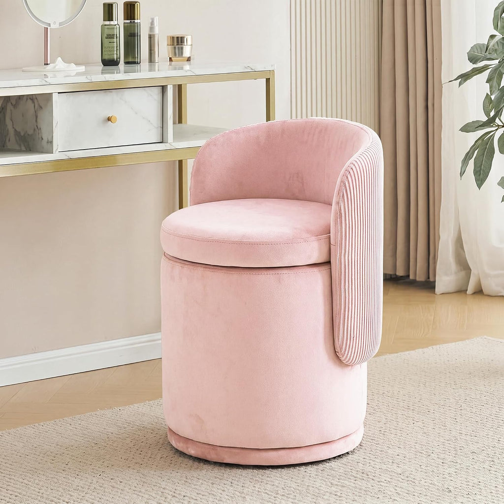 MALOL 360° Swivel Velvet Vanity Chair with Storage, Pink