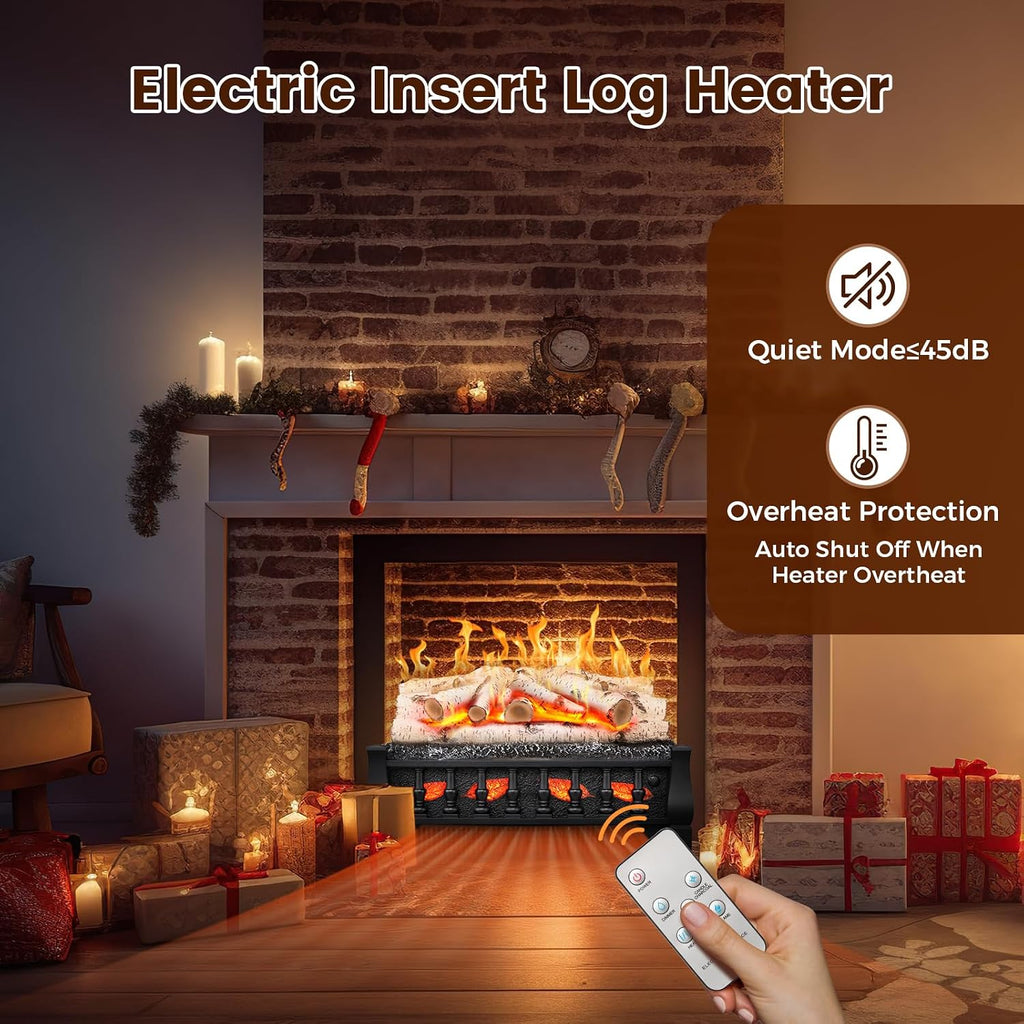Electric Fireplace Insert Log Heater 21 Inches, 5 Flame Brightness, Multiple Flicker Speed, 750w/1500w Heating, Remote Control, Auto Shut Off
