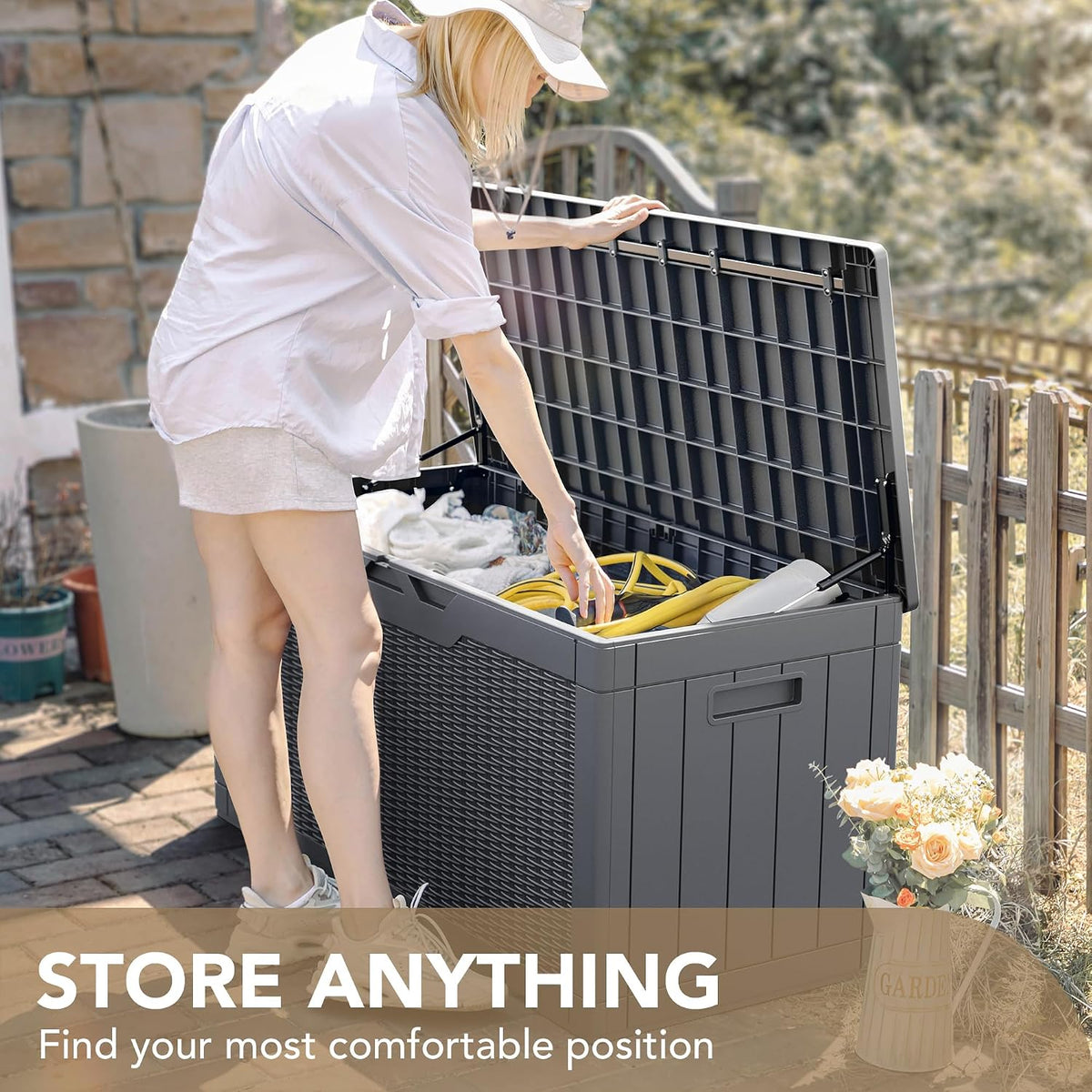 Devoko 100 Gallon Waterproof Resin Deck Box, Large Outdoor Storage Box