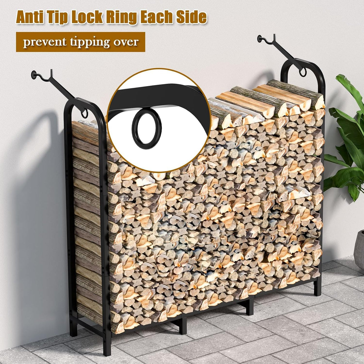 gtongoko 4ft heavy duty metal firewood rack outdoor, close-up detail