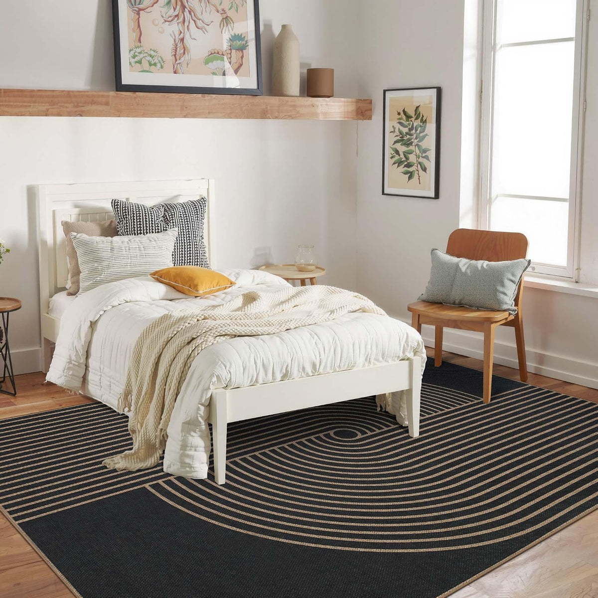 Easy Jute Outdoor 5x7 Area Rugs for Patio Living Room, Black