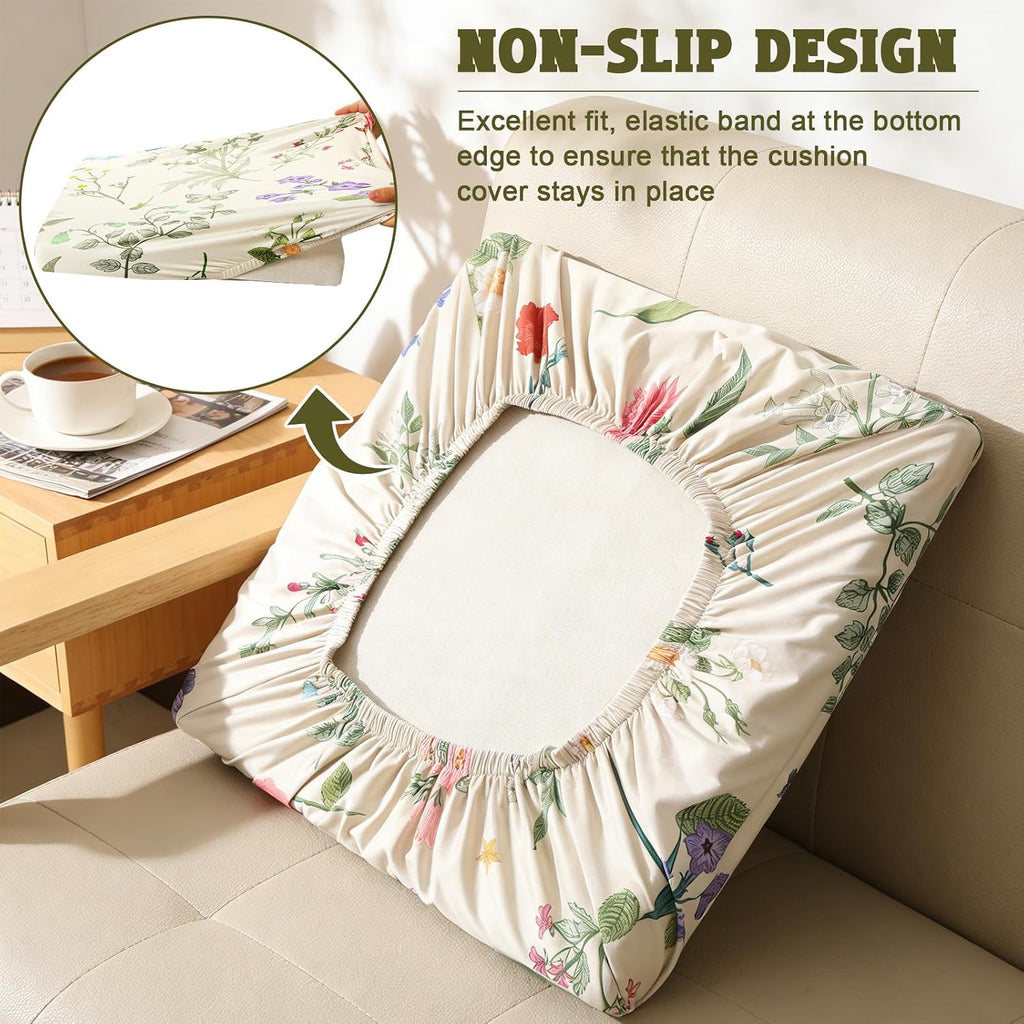 Spring Wildflower Patio Cushion Covers Spring Floral Stretch Outdoor Couch Cushion Cover Replacement Outdoor Sofa Slipcovers for Home Patio Furniture Covers Washable Reusable Chairs Protector 12PCS
