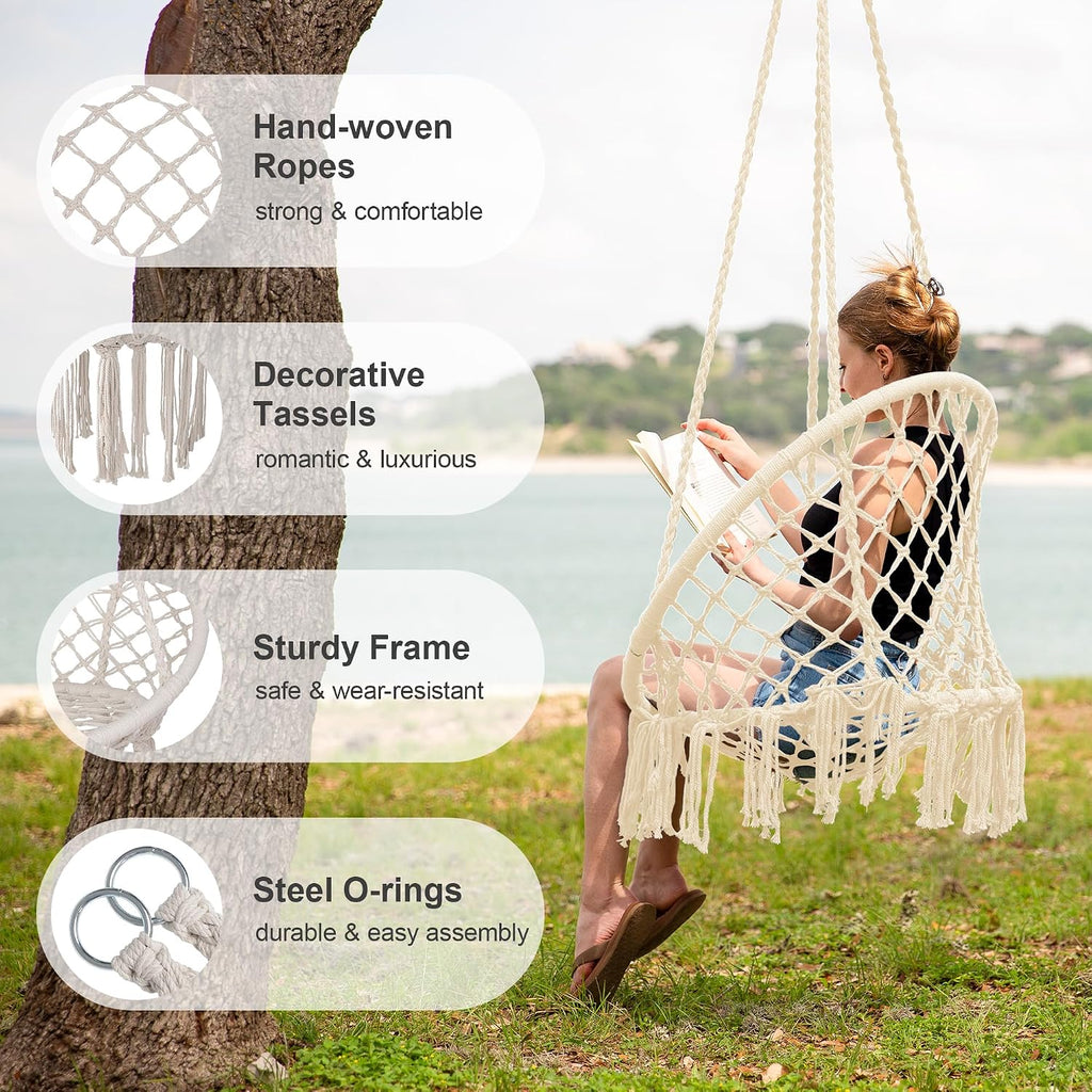 suncreat hammock chair macrame swing with side pocket, side view