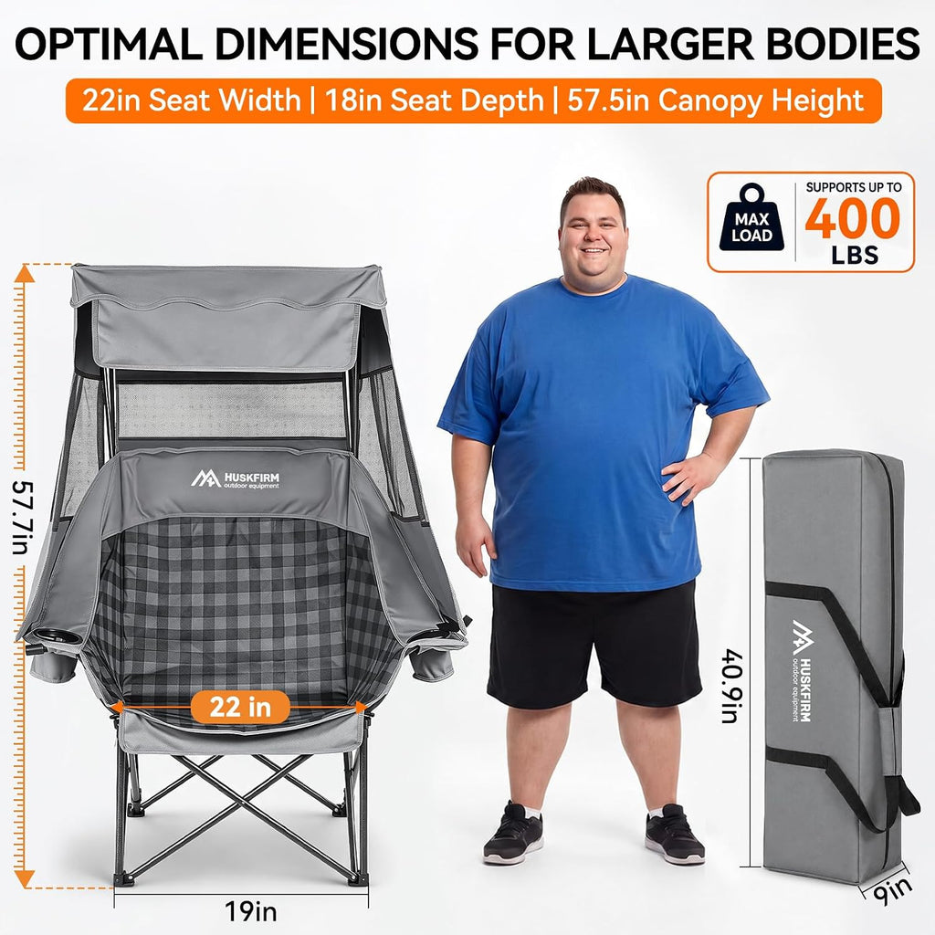 Huskfirm Oversized Camping Chair with Canopy Shade Heavy Duty Canopy Chair