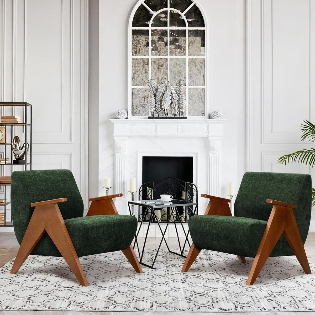 2 Pcs Home Accent Chair Mid Century Modern Accent Chair with Wood Frame, Lounge Upholstered Armchair, Reading Chair, Sturdy Base,For Living Room, Bedroom,Office,Comfy Guest Waiting Room Chairs,Green