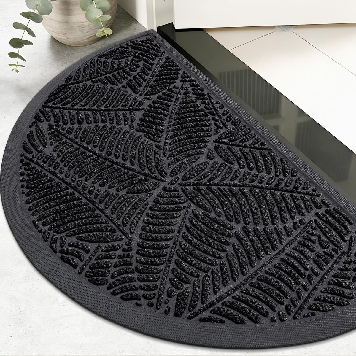 Colorxy Half Circle Waterproof Door Mat, Sturdy Rubber Doormat, 35x23
