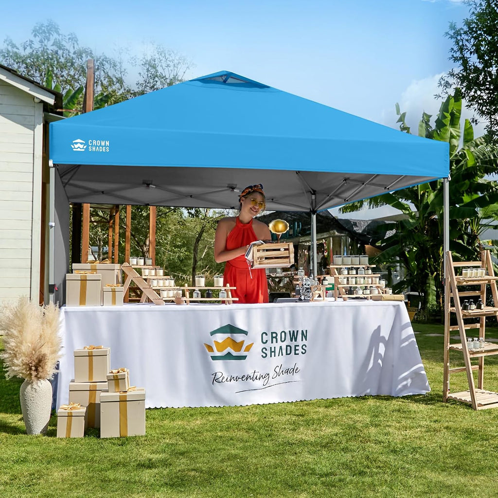 CROWN SHADES 10x10 Pop Up Canopy with 1 Side Wall, Beach Tent, Sky Blue