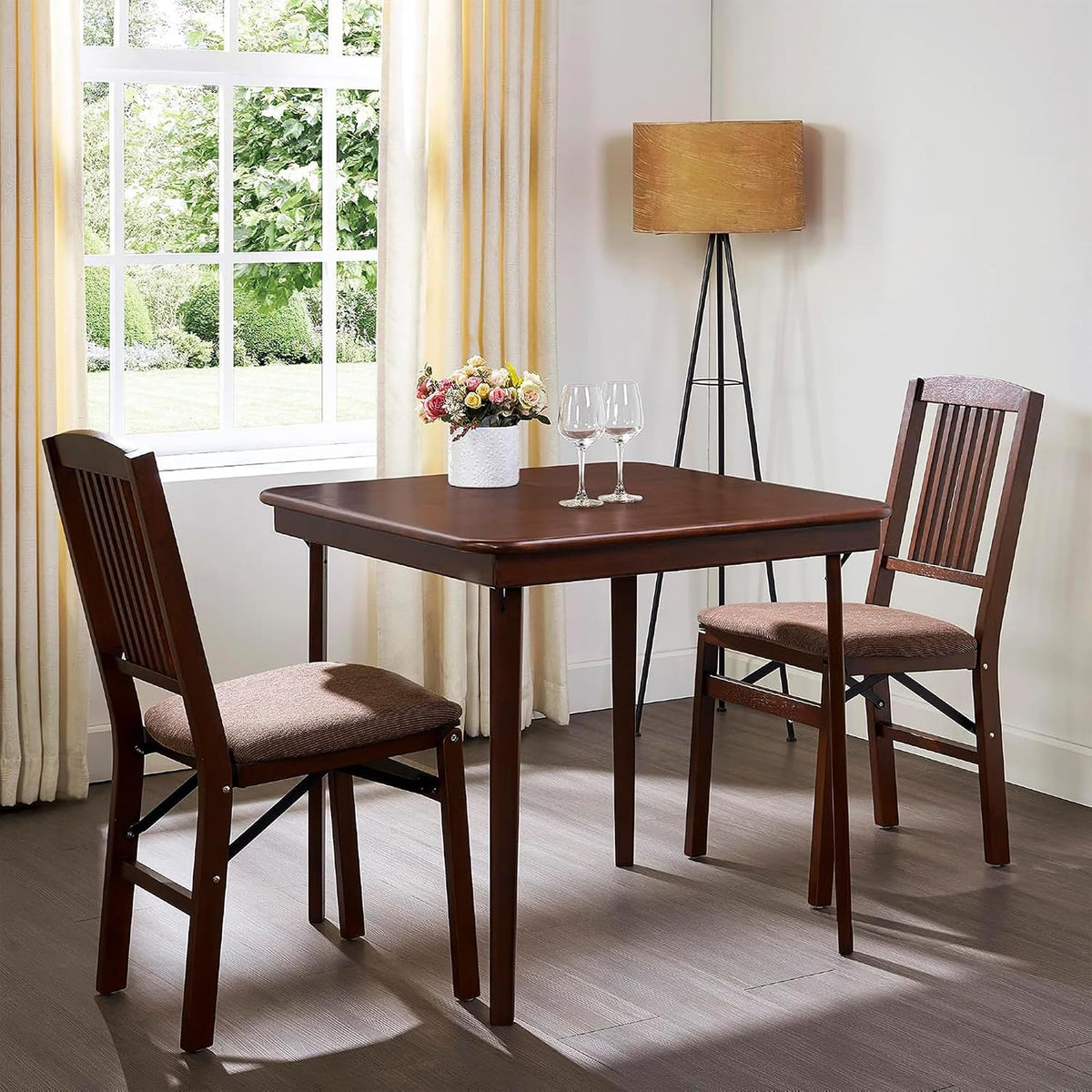 Stakmore Classic Straight Edge Square Wood Folding Table, 32x32, Espresso