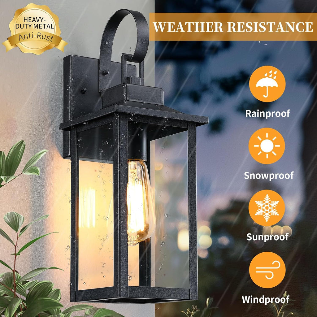 17" Large Outdoor Wall Lights for House 2-Pack, Matte Black