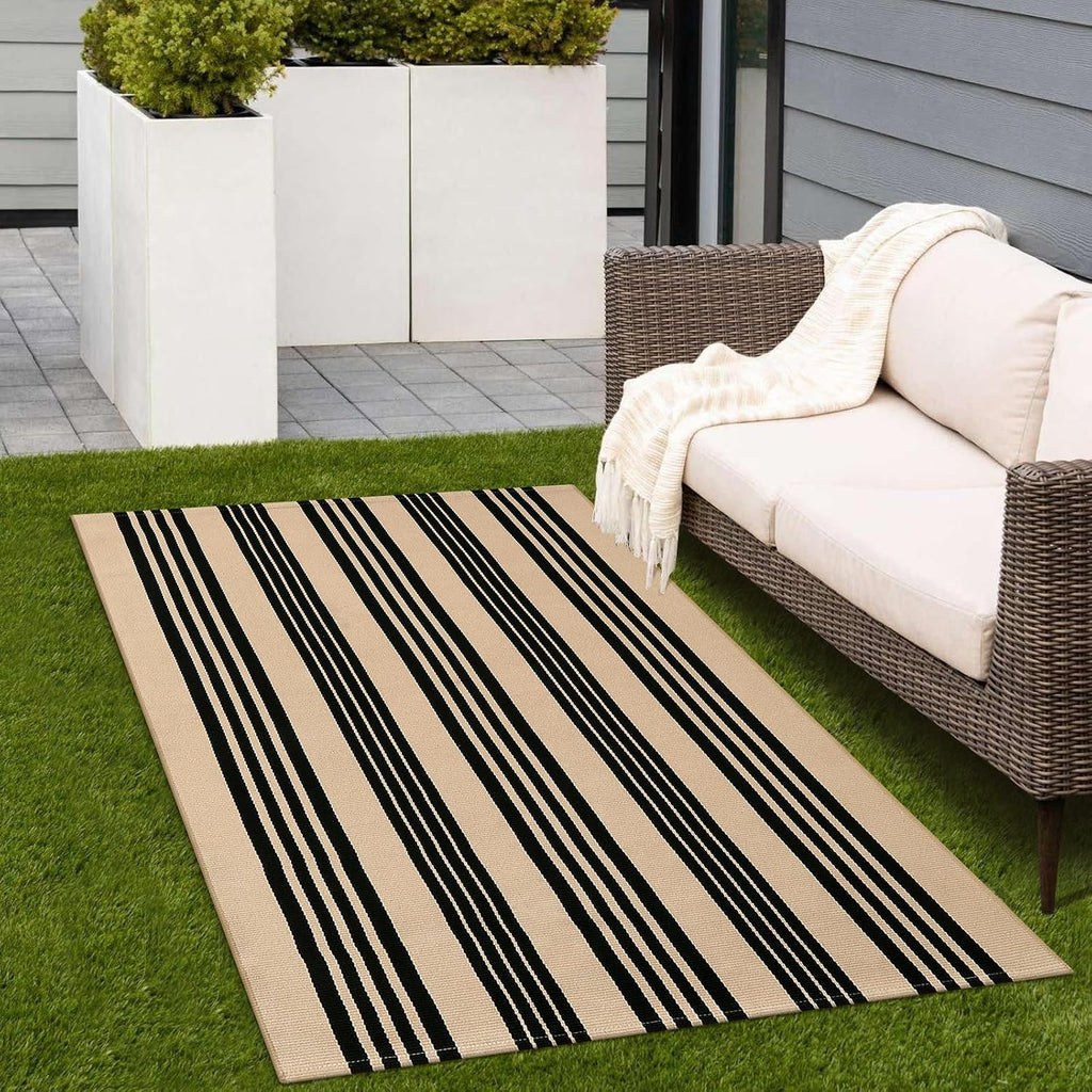 Striped Outdoor Rugs 3x5, Cotton Washable Fall Front Door Mat Decor