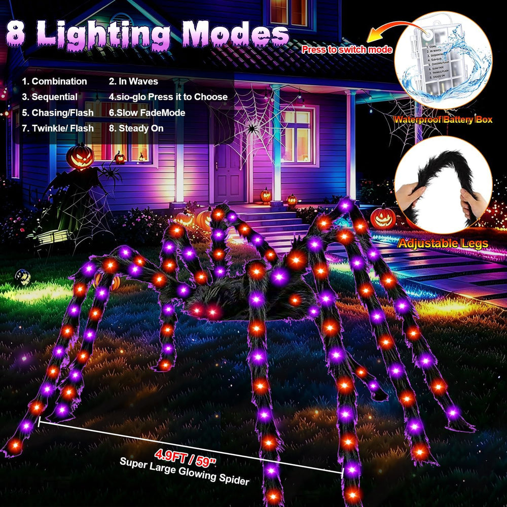 Halloween Decorations Outdoor, 250 LED Halloween Giant Spider Web Lights, 200...