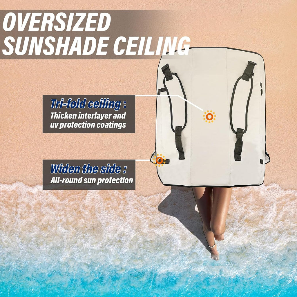 Beach Chair with Canopy Shade, Folding Camping Chair Support to 330LBS, Outdoor Chair with Cup Holder & Cooler Bag for Travel Hiking