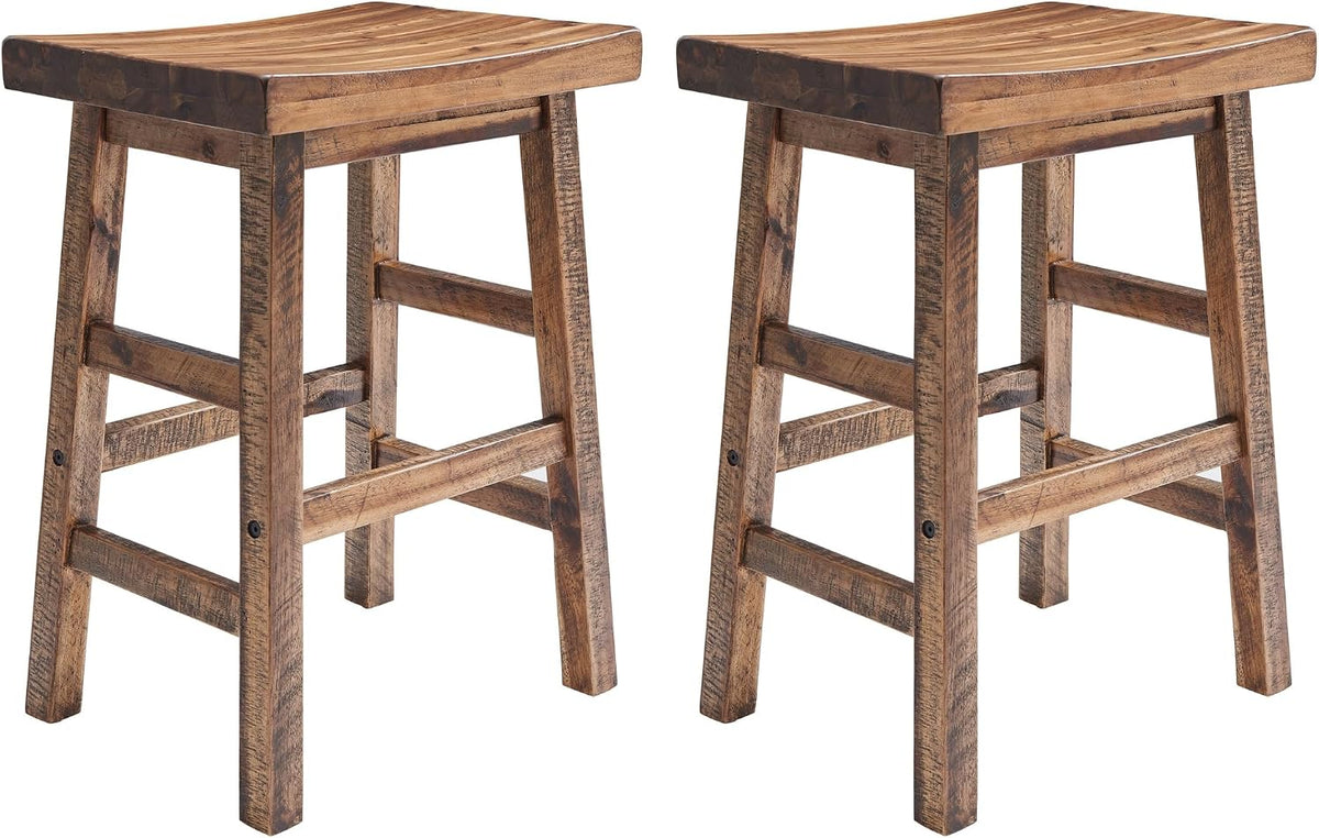 Alaterre Durango Solid Wood Rustic Bar Stool Set of 2, Natural, 26-Inch