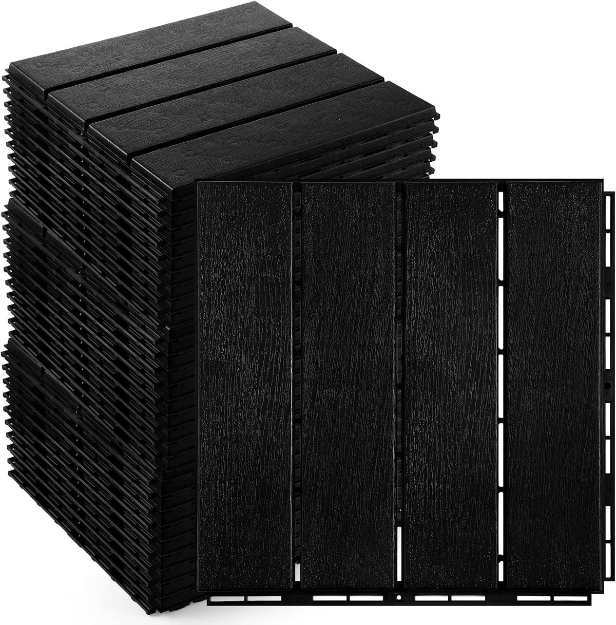 Treela 48 Pcs Plastic Interlocking Patio Deck Tiles 12"x12",Black