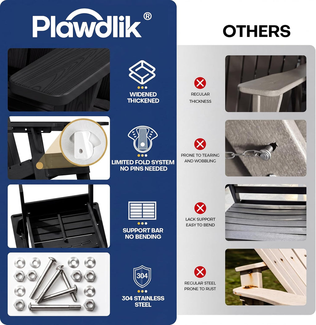 Plawdlik Folding Adirondack Chair Set of 4, Adjustable 3-Position, Black (Set of 2)