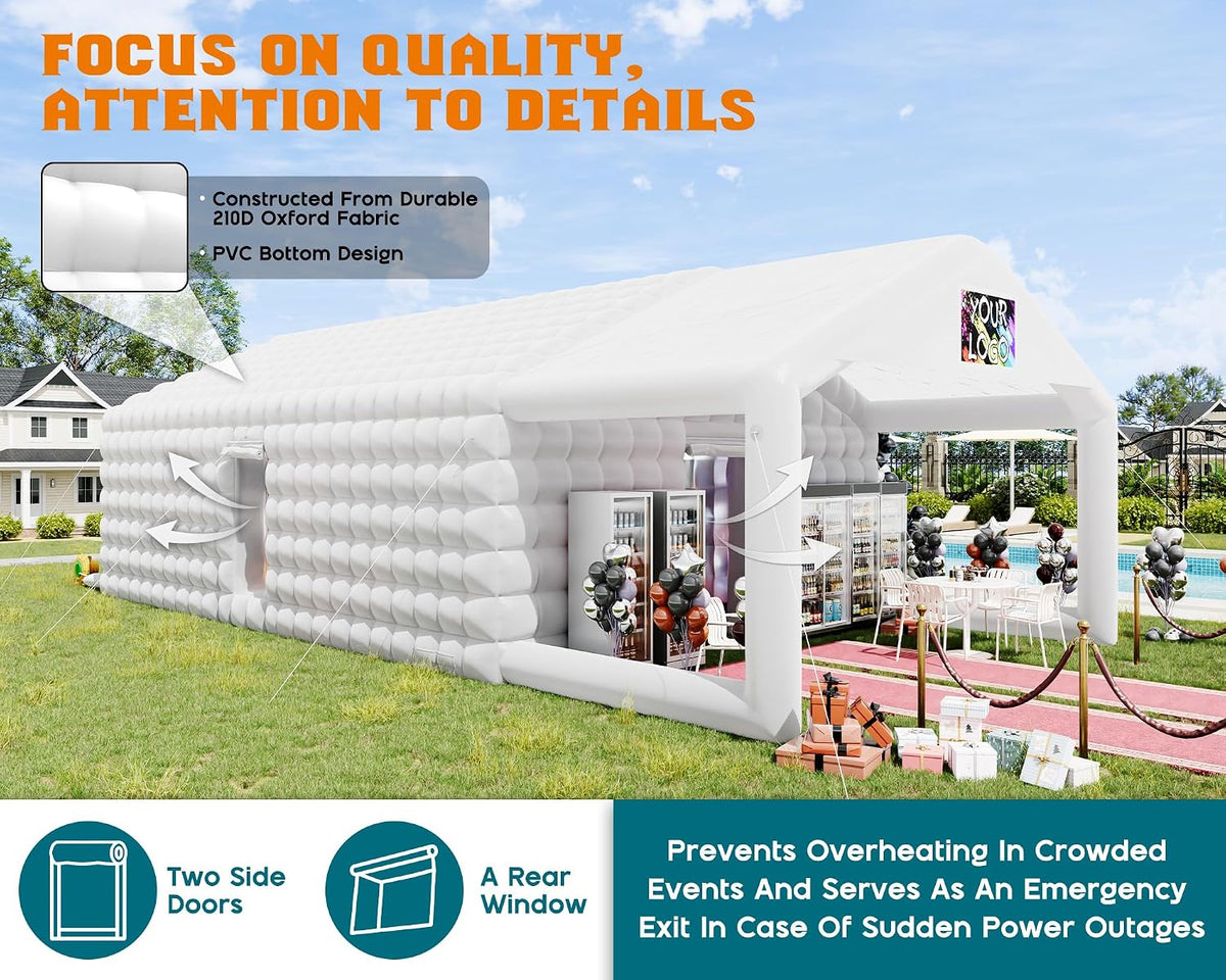 Albott 39x20x14 FT Large Inflatable Nightclub Tent for Adults with Pavilion Rest Area, Black Inflatable Night Club Gazebo with 2 Side Doors & Logo Area for Wedding, Birthday, Backyard Events, White