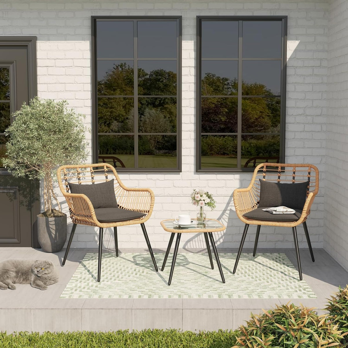Verano Garden 3 Pieces Patio Bistro Set, Wicker Conversation Chair Sets