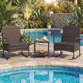 ORALNER 3 Pieces Patio Rocking Chair, Wicker Bistro Set w/Cushions (Gray)