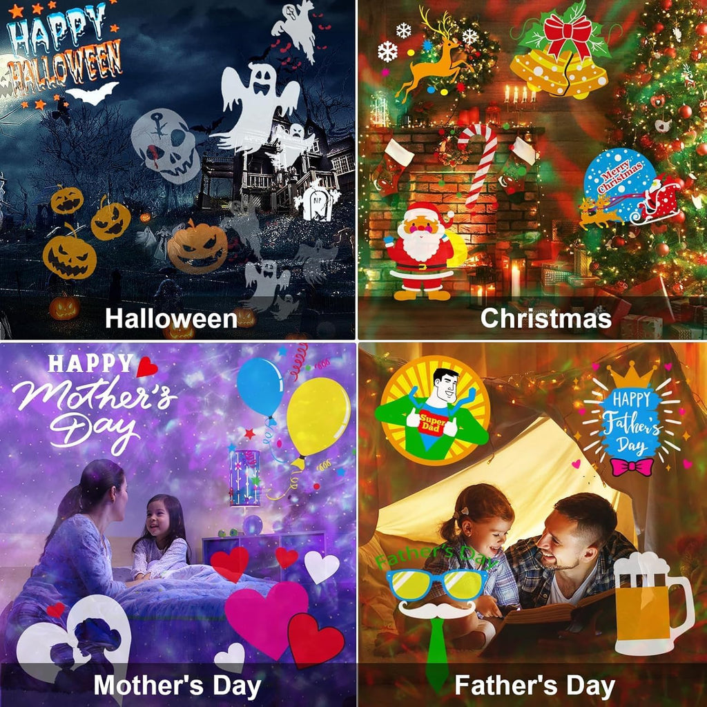 Brighter Halloween Projector Lights, 2026 Upgraded Halloween Decorations Holiday Projector Display 4 Patterns at A Time (Ocean Wave & Patterns), 4 Holiday Themes Christmas’ Day Decor Light