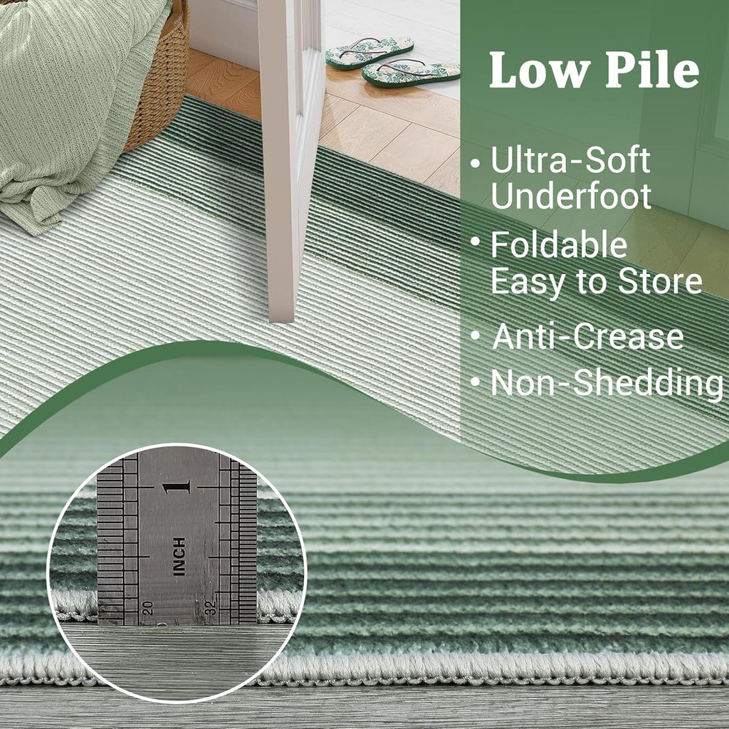GarveeHome Area Rugs 9x12 Living Room Rug, Modern Bordered Machine Washable Rug Large Soft Geometric Carpet for Bedroom Non Slip Stain Resistant Neutral Solid Carpet for Dining Room Farmhouse, Green