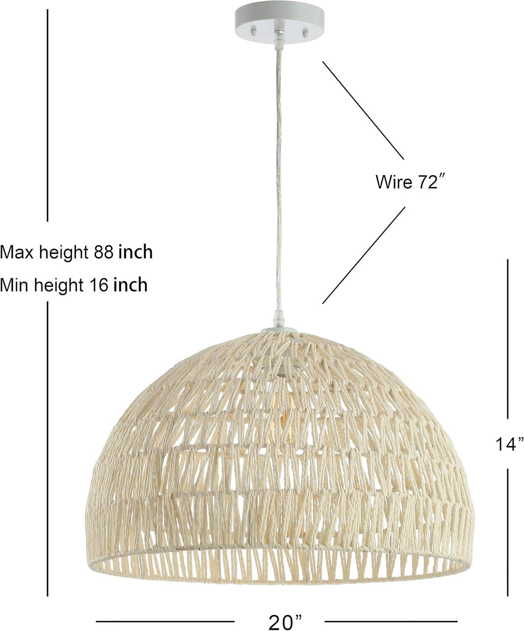 JONATHAN Y Campana 1-Light Pendant Dome Ceiling Lamp, 20", Cream