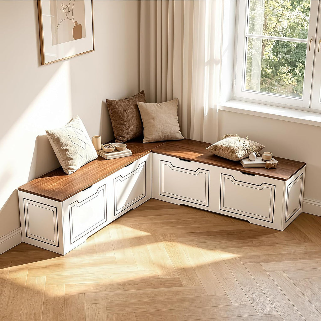 L Shaped Storage Corner Bench, 63" Breakfast Nook, Flip-Top Storage Compartment Bench for Entryway, Kitchen, Dining Room, Hallway Cloakroom Organization, Bench Only