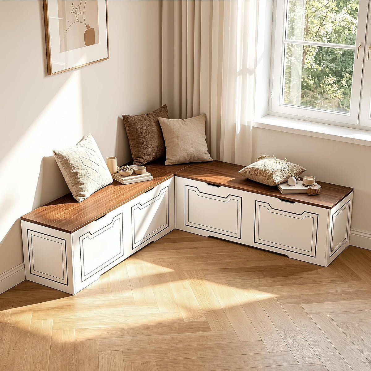 L Shaped Storage Corner Bench, 63" Breakfast Nook, Flip-Top Storage Compartment Bench for Entryway, Kitchen, Dining Room, Hallway Cloakroom Organization, Bench Only