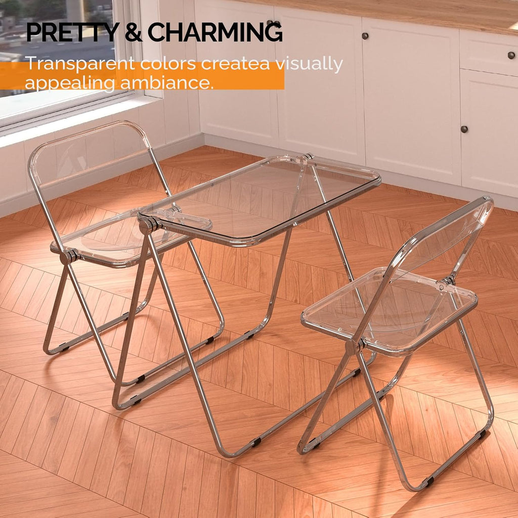 VINGLI Folding Acrylic Table Small TV Tray for Snack Dinner on Couch, Tiny Foldable Desk Writing Desk for Home Office for Small Spaces