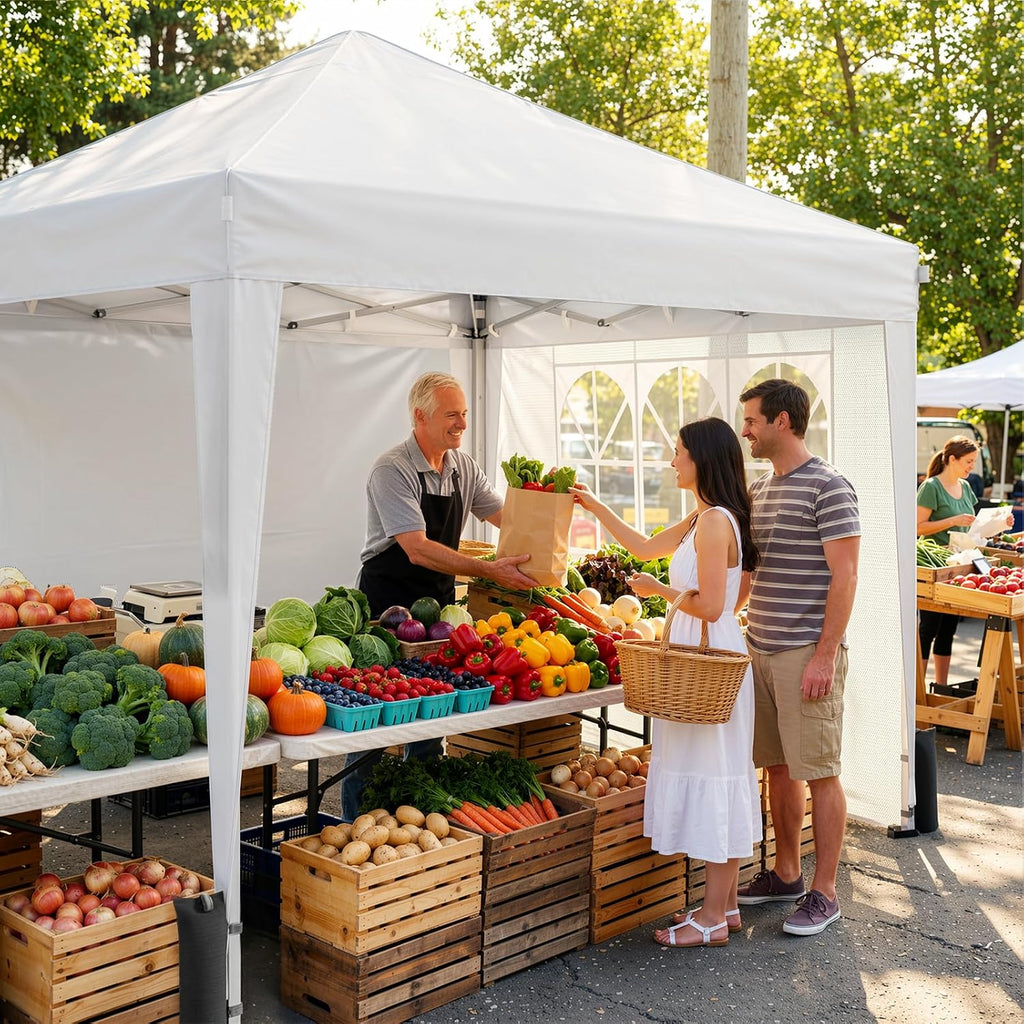 Driftalia 10x10 Pop Up Canopy Tent with 4 Sidewalls, White