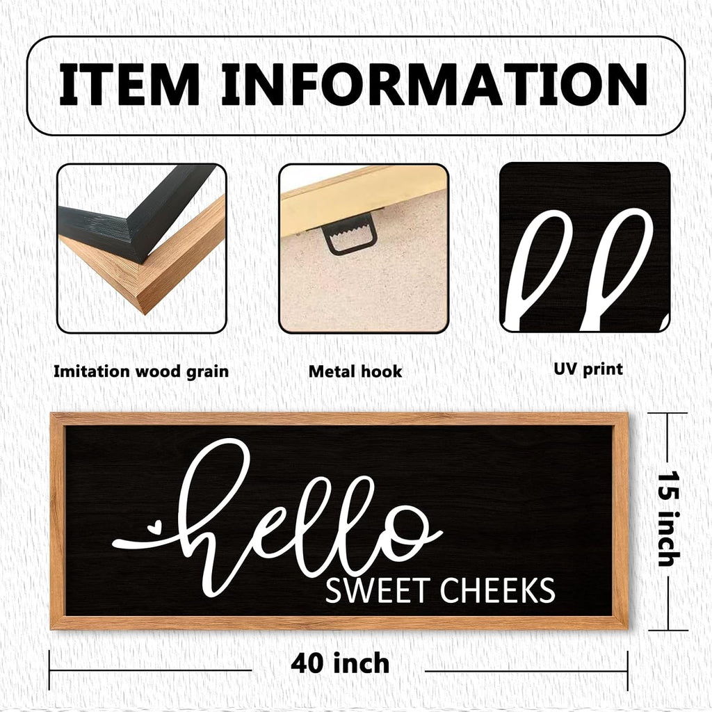 AuraPeak Hello Sweet Cheeks Bathroom Wall Decor, Wood Black, 40"×15"