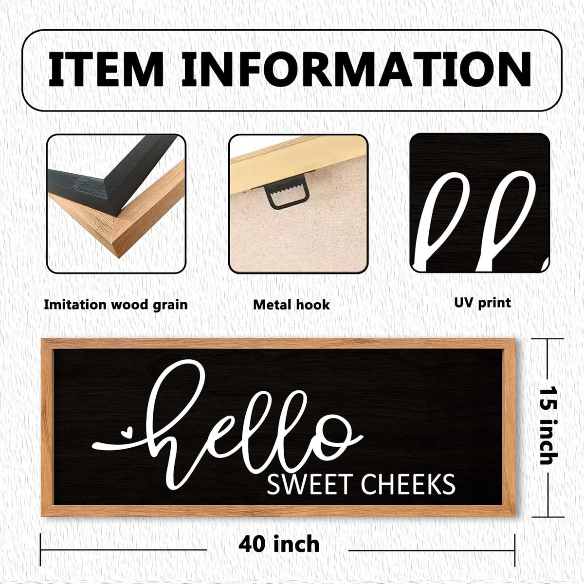 AuraPeak Hello Sweet Cheeks Bathroom Wall Decor, Wood Black, 40"×15"