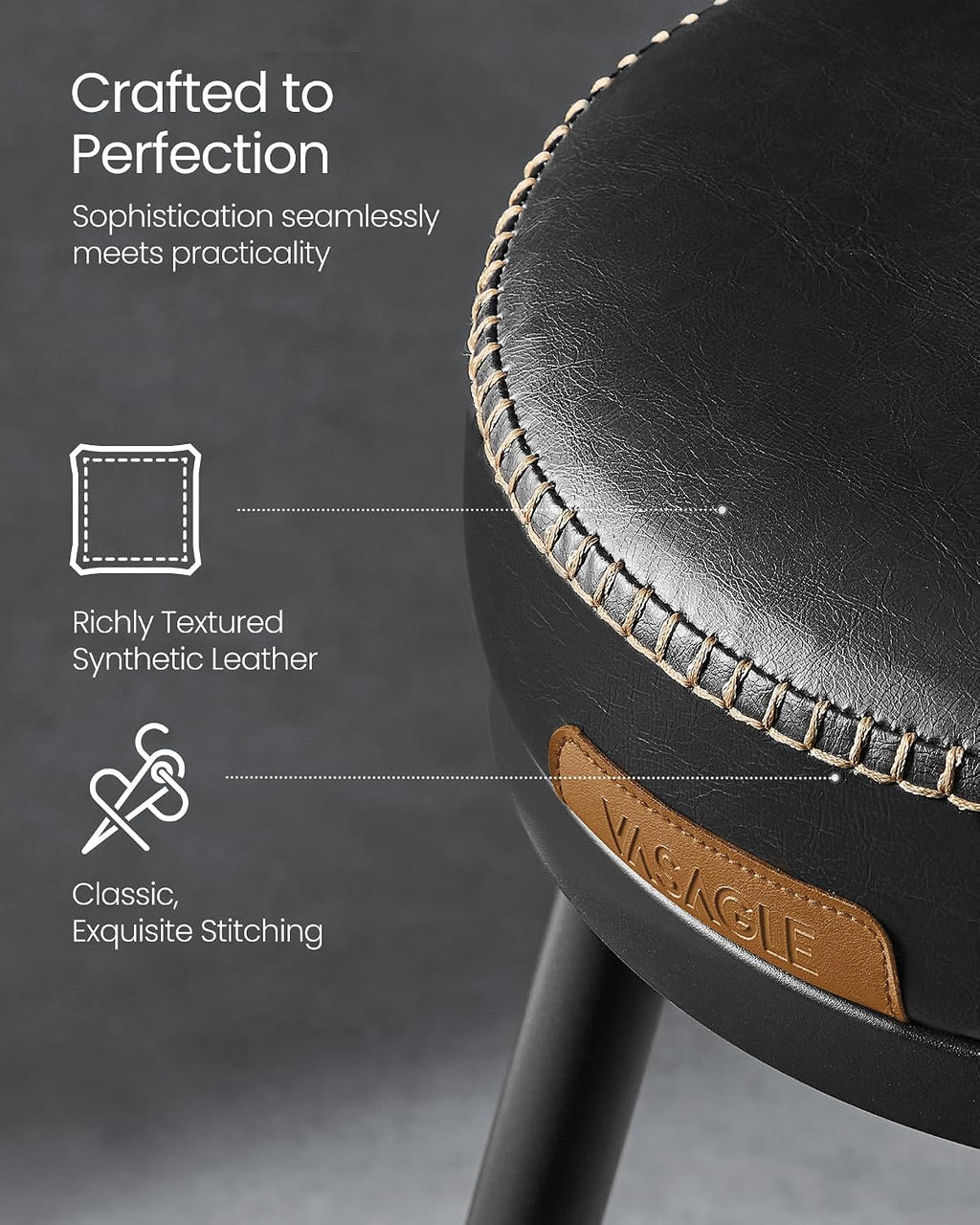 VASAGLE Bar Stools Set of 2, Swivel Counter Height with Back, 25.6-Inch