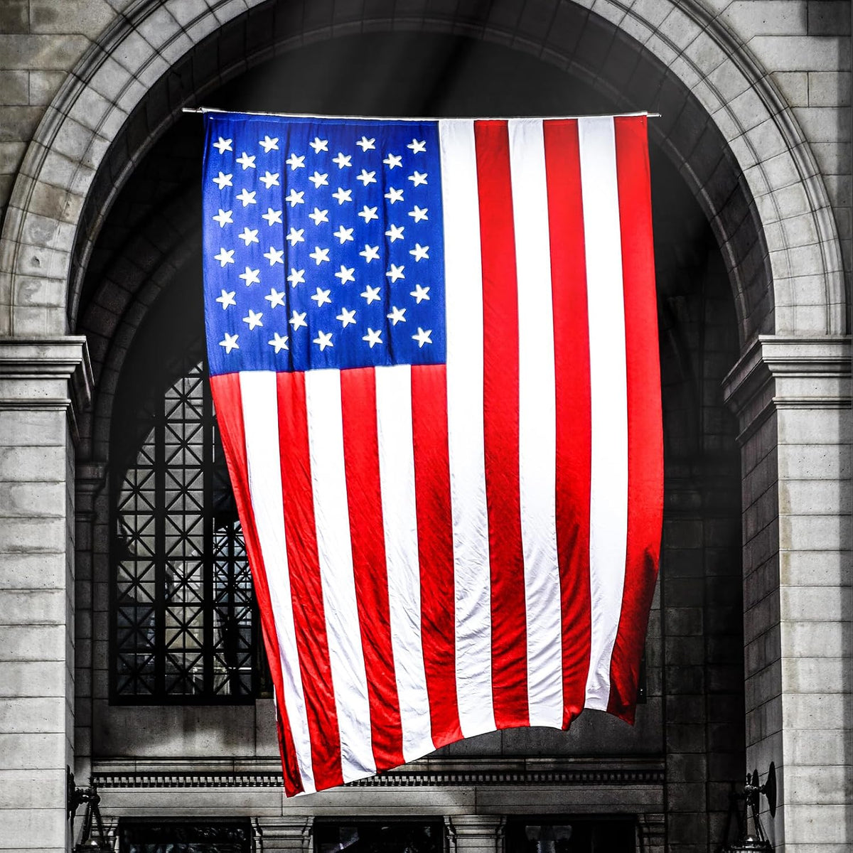Bradford Large American Flag 15x25 ft Embroidered Stars USA US Flags Outdoor Heavy Duty Nylon Huge US Flags with 5 Brass Grommets