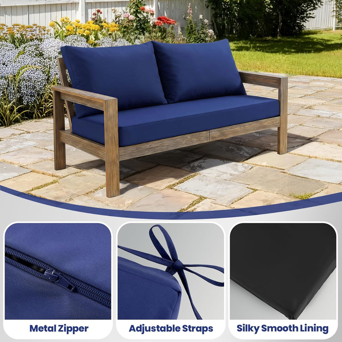 Outdoor Loveseat Cushion Set, 46" x 26" Loveseat Cushions for Outdoor Furniture, Waterproof & Fade-Resistant Patio Furniture Cushions, Deep Seat Cushion for Bench, Swing and Couch, Navy Blue