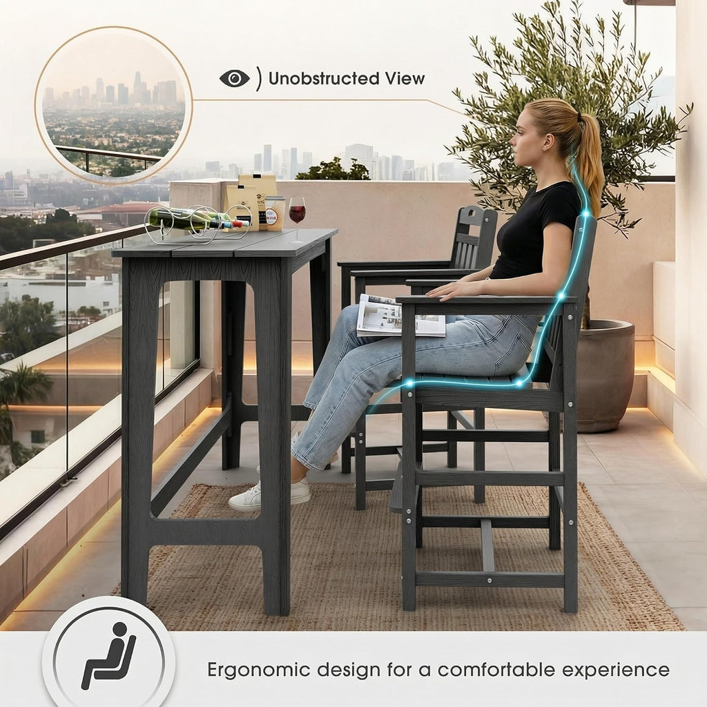 Ciokea Bar Height Adirondack Chair, 380lbs Heavy Duty Tall Bar Chair Patio Stool with Arms & High Back, All-Weather Outdoor Chair for Bar Table, Balcony, Poolside,Dark Grey