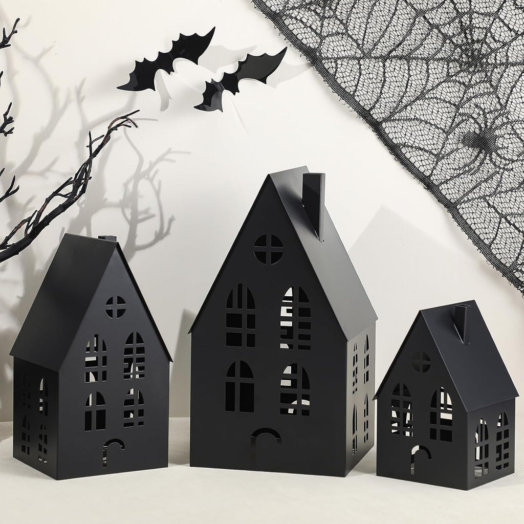 Beeveer 3 Pack Metal Halloween Haunted Houses Black Village House Decor