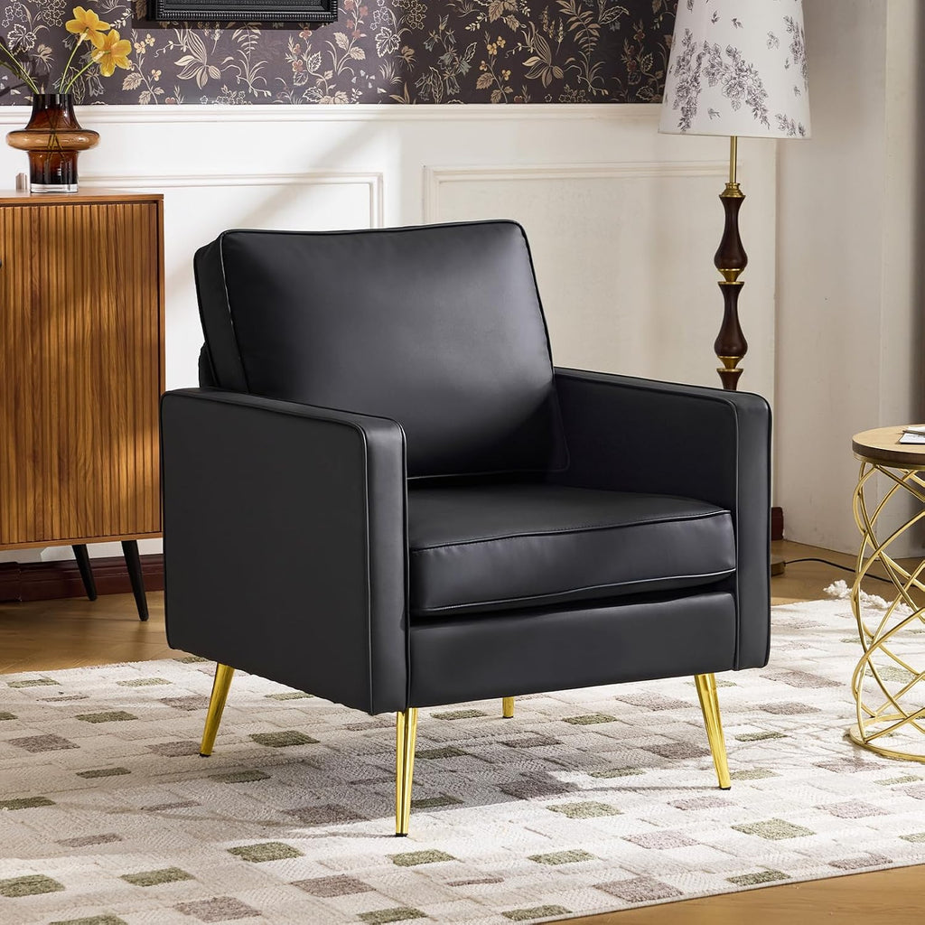 VINGLI Faux Leather Accent Chair with Gold Leg for Living Room, Small Space