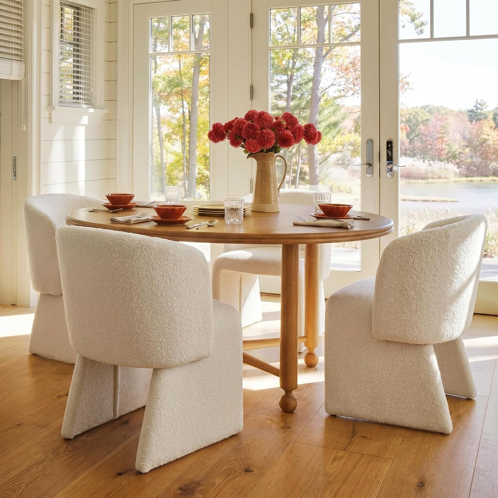 NORDICANA Barrel Dining Room Chairs with Arms, Set of 4, Off-White