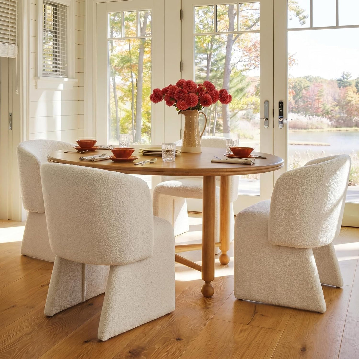 NORDICANA Barrel Dining Room Chairs with Arms, Set of 4, Off-White