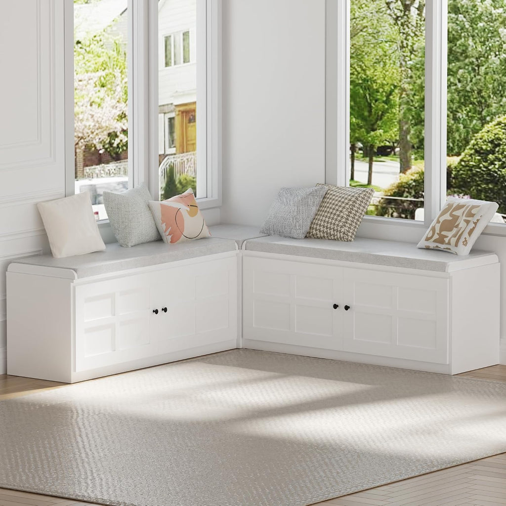 63 inches L-Shaped Storage Bench with Cushion Seat Corner Dining Bench