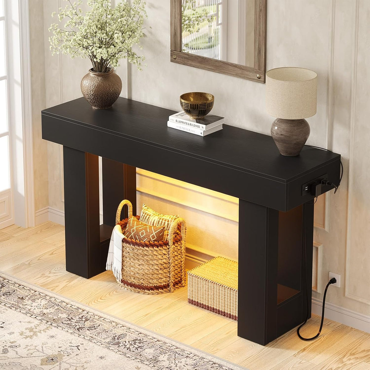 Unikito 47" Entryway Table with Sensor Light & AC Outlets with USB-C Ports