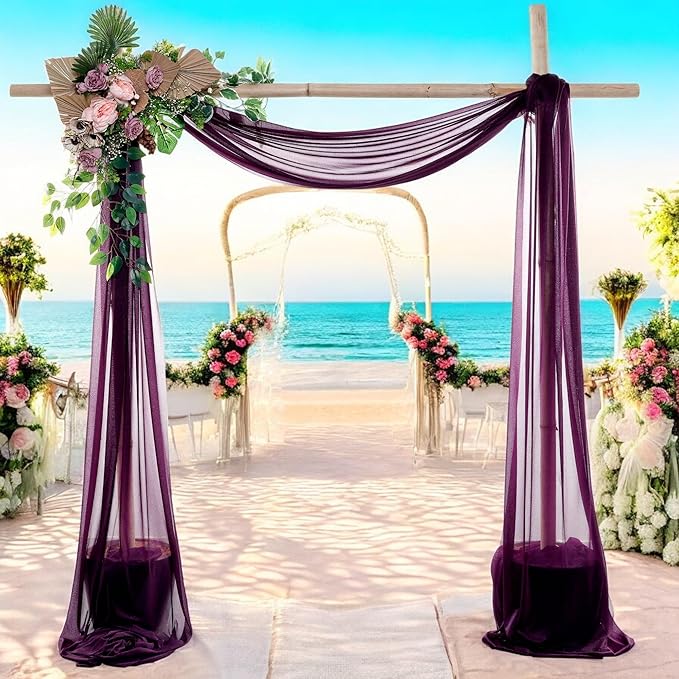 MDS Halloween Chiffon Draping Fabric - 2 Panel, 30" Wide x 100ft Long - Sheer Spooky Arbor & Canopy Drapery for Haunted House Backdrops, Party Ceilings, DIY Costumes & Themed Events - Eggplant (Pack of 2)