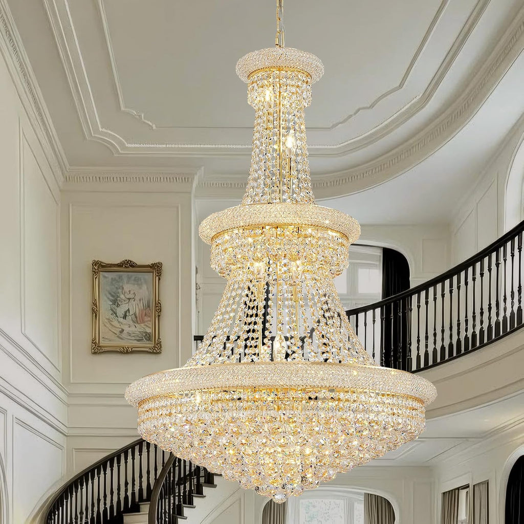 19-Lights High Ceiling Chandelier Modern Gold Crystal Chandeliers Large Foyer Chandelier Fixtures for Staircase Living Room Hallway Entryway (H47 x W31.5)