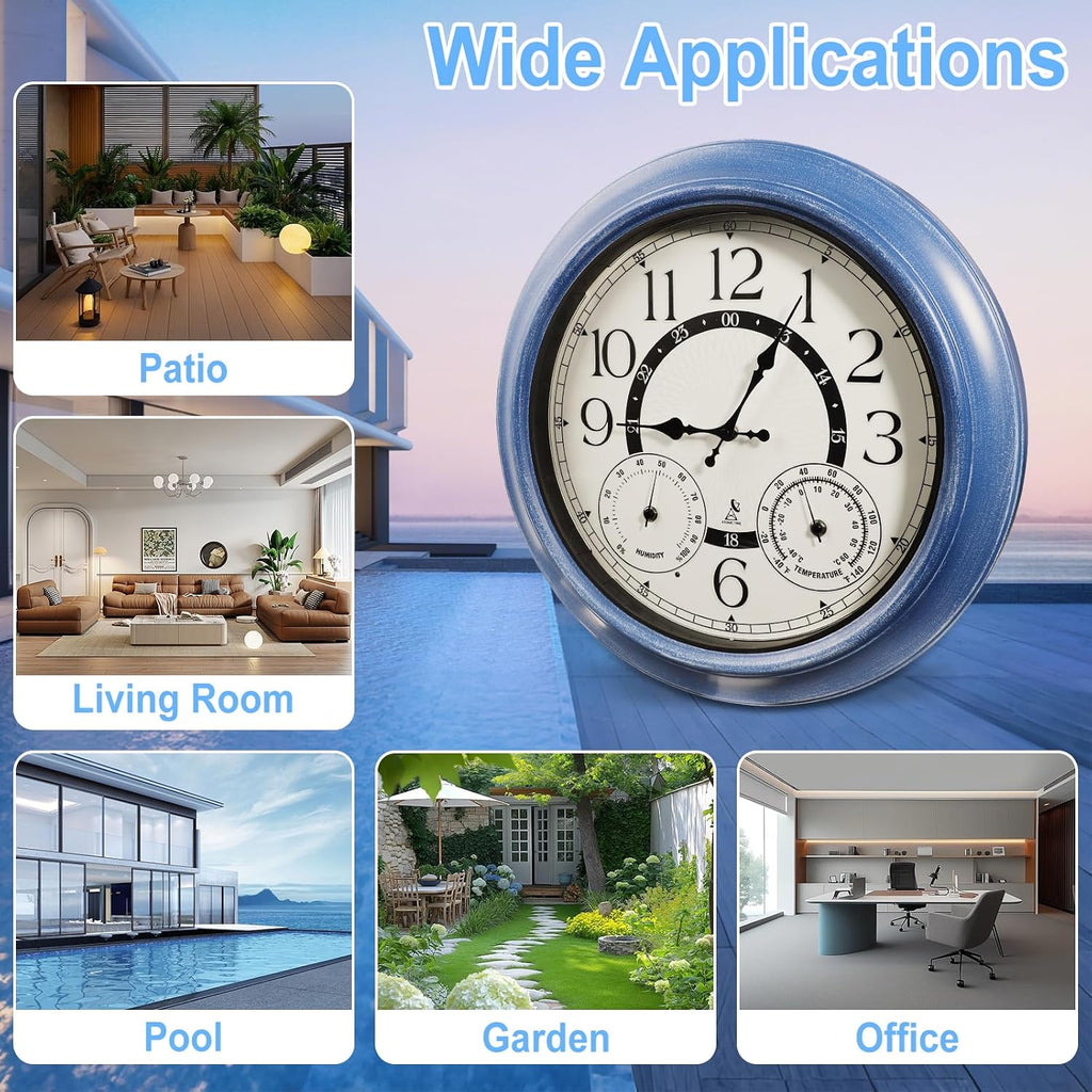18-Inch Outdoor Wall Clock with Thermometer Hygromete