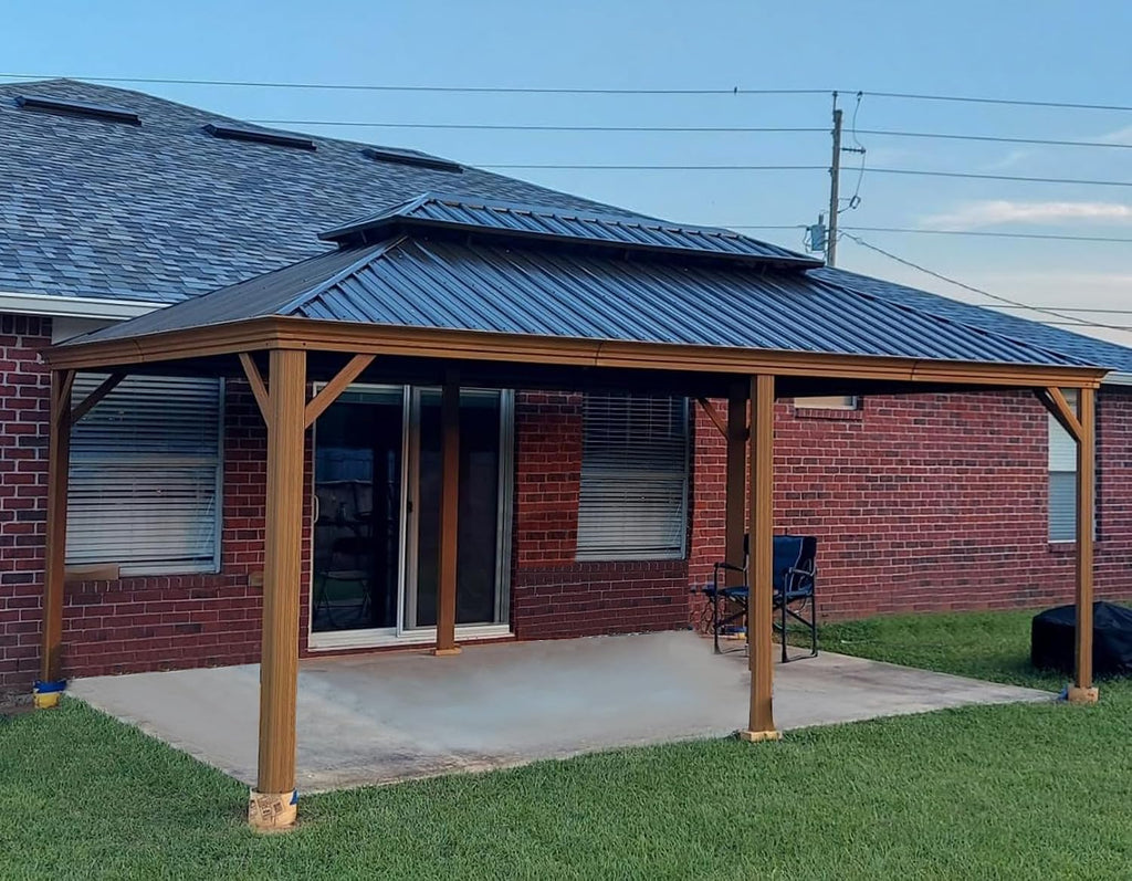 Domi 14x20 Hardtop Gazebo Aluminum Frame, for Outdoor Patios, Wood Looking
