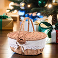 Wicker Picnic Basket with Removable Liner Empty Picnic Baskets with Lid, Picnic Hamper with Foldable Handles for Picnic 2, Natural Color, Large