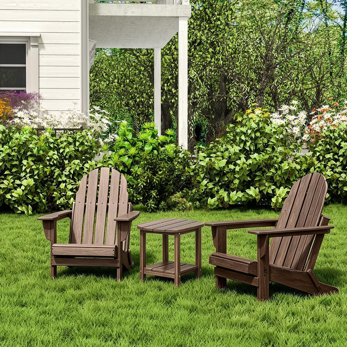 Outdoor Side Table with Shelf - All-Weather HDPE End Table with Realistic Wood Grain, Heavy Duty Composite for Patio, Deck, Poolside, Garden & Adirondack Seating (Gray)