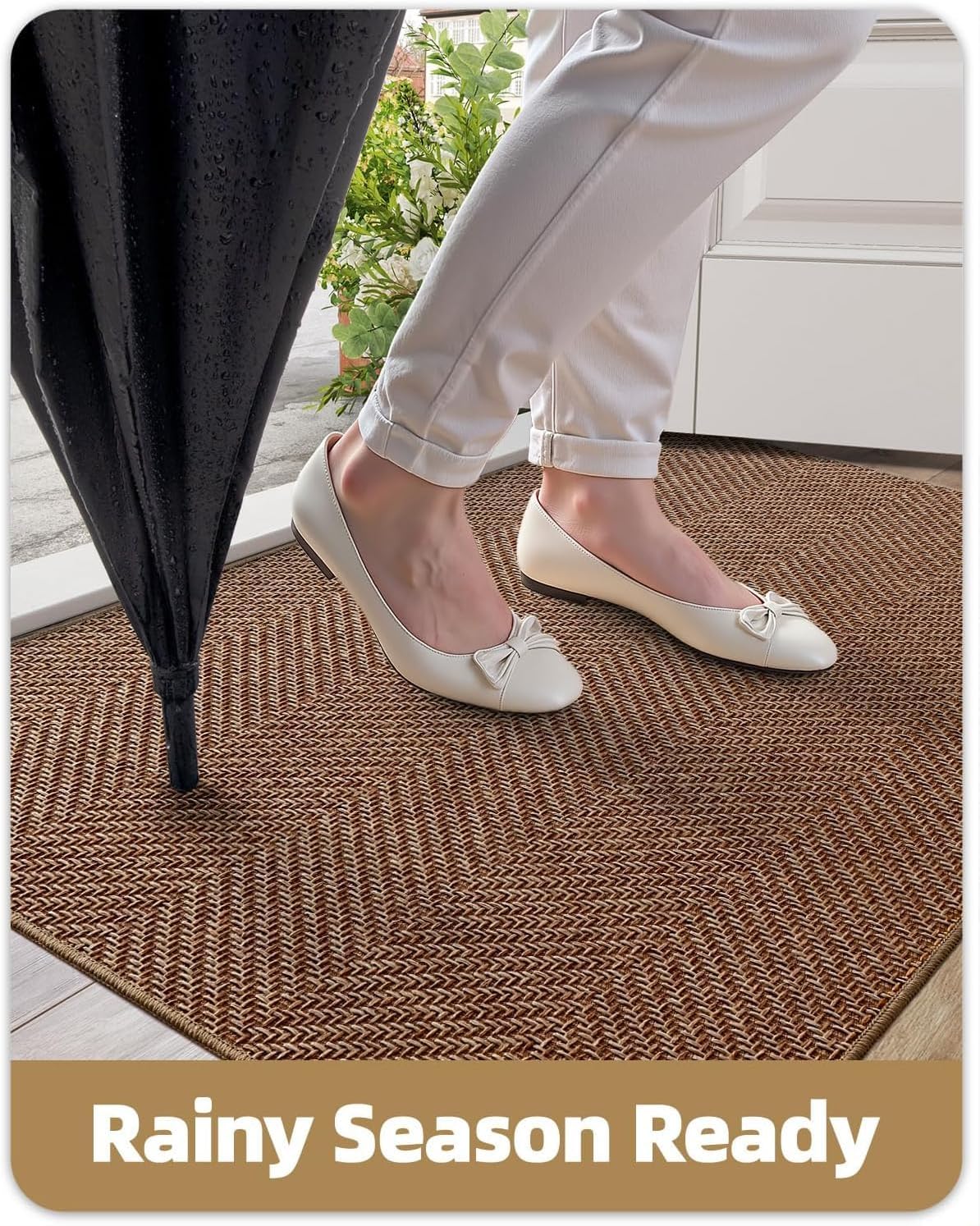 Color&Geometry Ultra Thin Indoor Door Mat 48"x72"Entrance Mat,Warm Chestnut