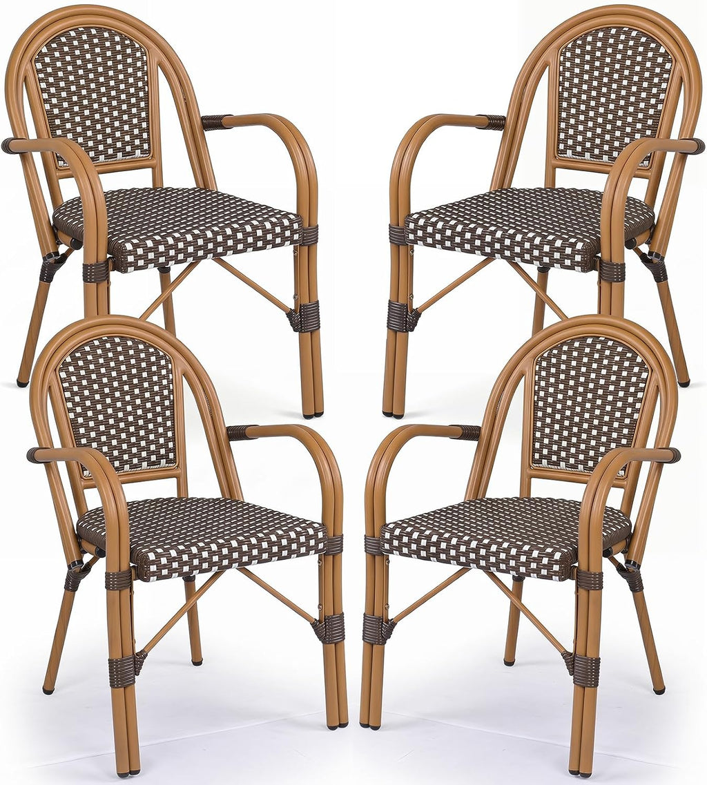 Tangkula Wicker Patio French Bistro Dining Chairs Set of 4